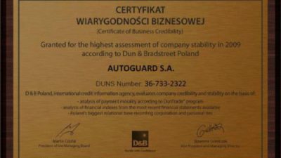 Certyfikat dla AutoGuard