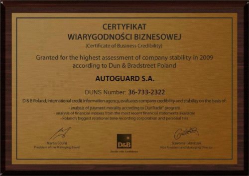 Certyfikat dla AutoGuard