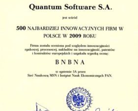 Certyfikat Innowacyjności dla Quantum software
