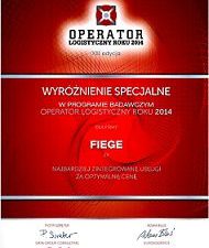 FIEGE Sp. z o.o. laureatem wyróżnienia  w programie badawczym „Operator Logistyczny 2014”