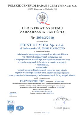 Certyfikat Zarządzania Jakością