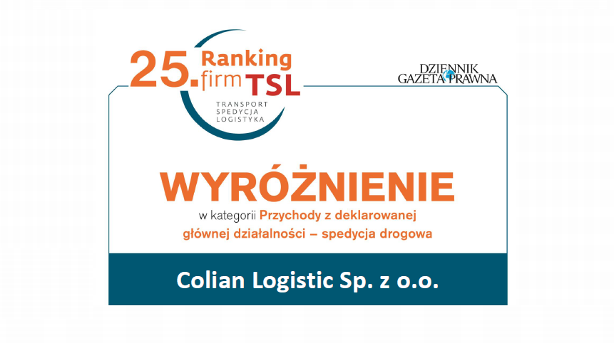 Colian Logistic z wyróżnieniem w 25. Rankingu TSL!